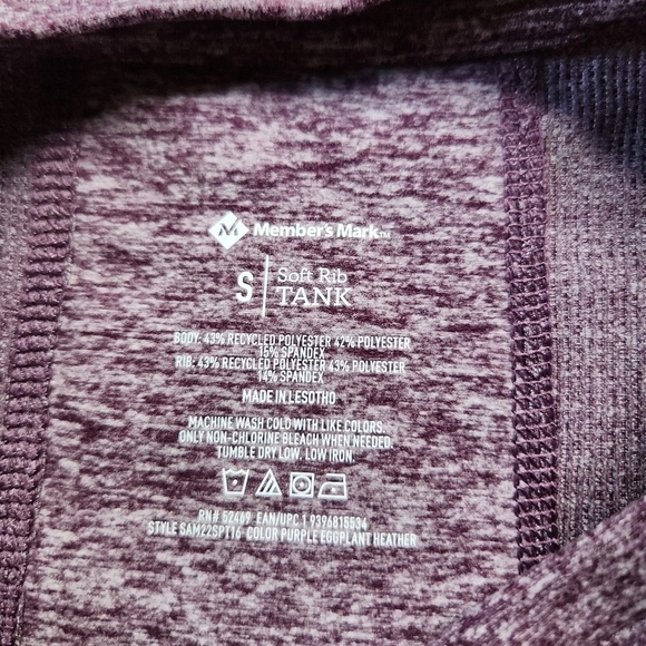 NWT Member's Mark Soft Ribbed Purple  Workout Athletic Tank sz S - Picture 4 of 5